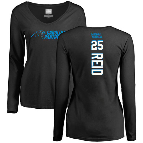 Carolina Panthers Black Women Eric Reid Backer Slim Fit NFL Football #25 Long Sleeve T Shirt